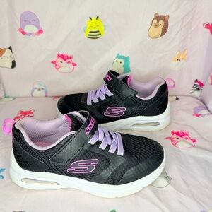Skechers Little Girl Microspec Max Sneakers - Black/Lavender/Pink - Size 13.5